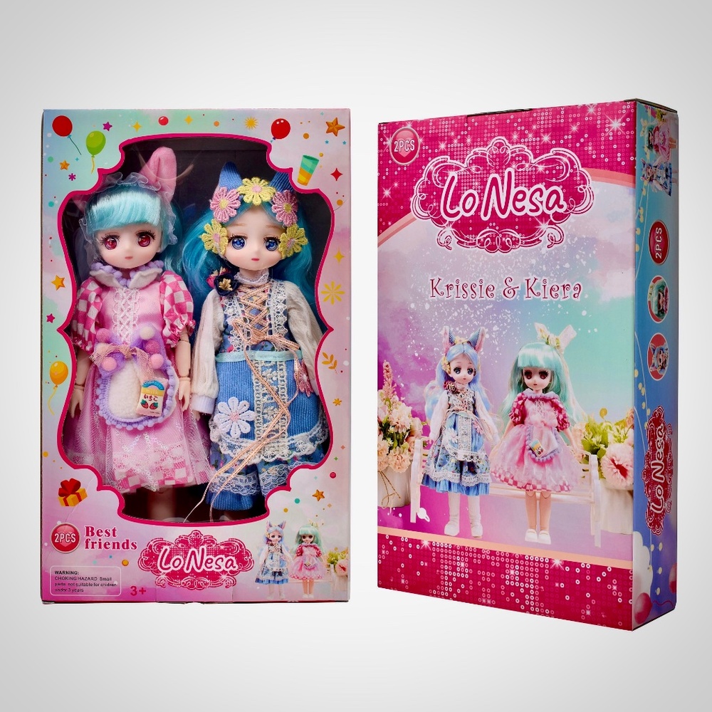 Adorable Lo Nesa “Best Friends” 2-Piece Dolls – Krissie & Kiera | 12” Anime-Insp